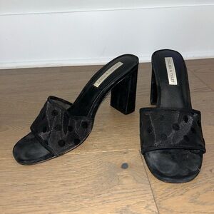 Chelsea & Violet Black Mesh Polka Dot Mules